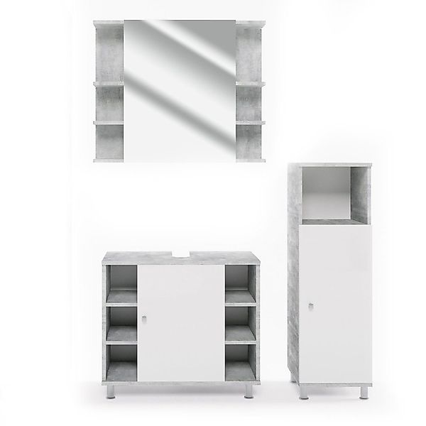 Vicco Badmöbel-Set Fynn, Beton/Weiß, 3 Teile, günstig online kaufen
