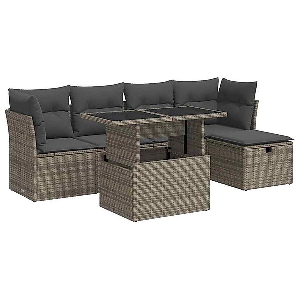 vidaXL 6-Tlg Garten-Sofagarnitur mit Kissen Grau Poly Rattan 3326141 günstig online kaufen