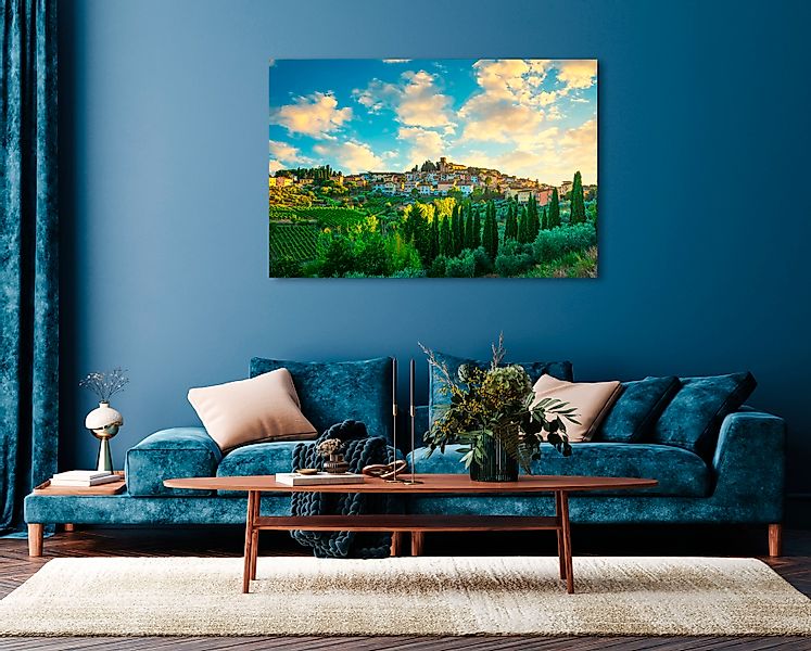 queence Acrylglasbild "Elina", Landschaft-Italien-Tannenbaum-Gebäude-Stadt, günstig online kaufen