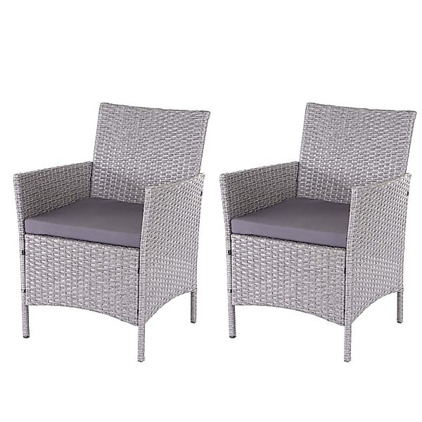 MCW Poly-Rattan Sessel Halden 2er-Set Grau Kissen anthrazit günstig online kaufen