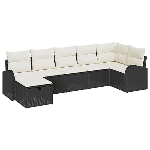 vidaXL Garten-Sofa-Set mit Kissen 7-Tlg Schwarz Poly Rattan 3360428 günstig online kaufen
