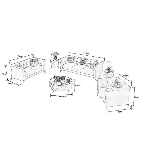 Xlmoebel Sofa Sofa Set 3+2+1 Sitzer Stoff Wohnzimmer Polstermöbel Set Sofas günstig online kaufen