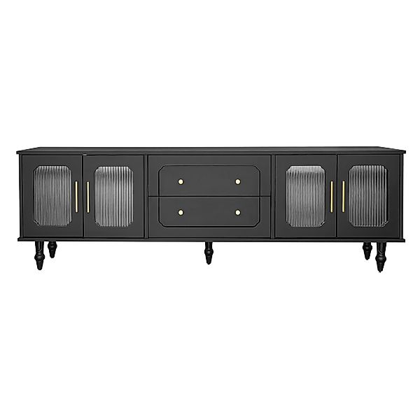 TV-Schrank, großer Stauraum Glastüren schwarz elegant Retro mit Goldgriffen günstig online kaufen
