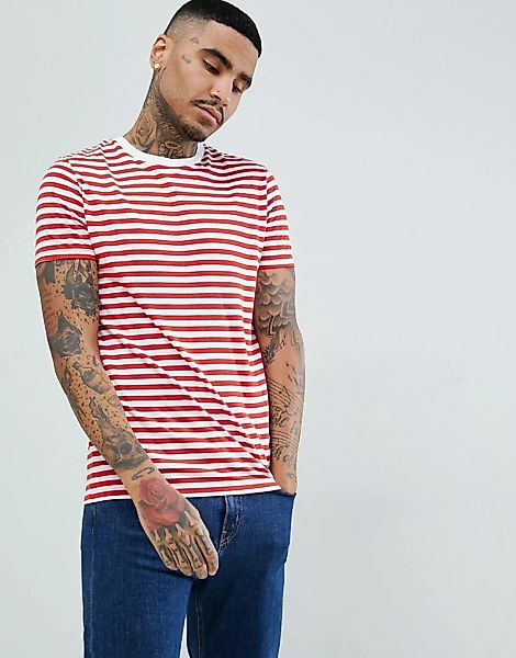 ASOS – DESIGN –T-Shirt mit roten und weißen Streifen günstig online kaufen
