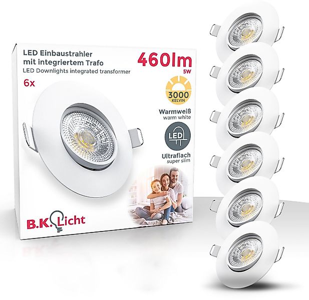 B.K.Licht LED Einbauleuchte 6er Set Einbaustrahler, Schwenkbare Spots, flac günstig online kaufen