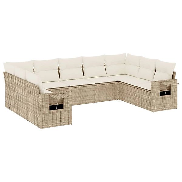 vidaXL 9-Tlg Garten-Sofagarnitur mit Kissen Beige Poly Rattan 3220597 günstig online kaufen