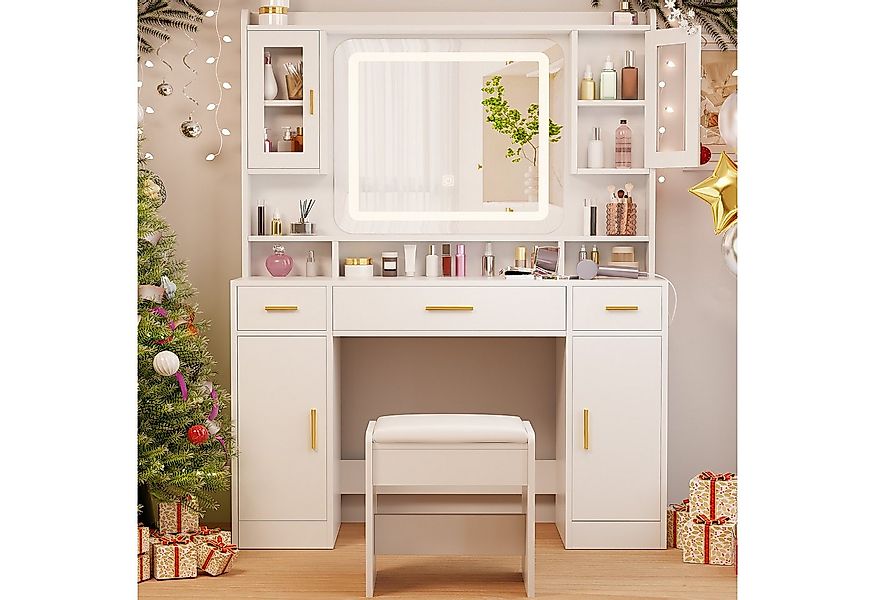 BEWISHOME Schminktisch mit Spiegel und Hocker, Ladestation, einstellbarer L günstig online kaufen