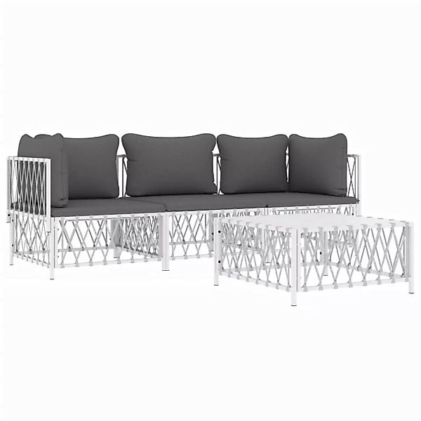 Vidaxl 4-tlg. Garten-lounge-set Mit Kissen Weiß Stahl günstig online kaufen