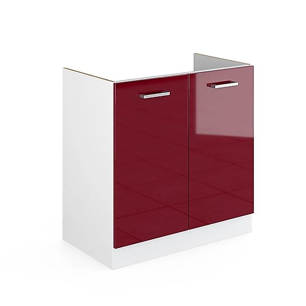 Vicco Spülenunterschrank R-Line Bordeaux Hochglanz/Weiß 80 cm ohne Arbeitsp günstig online kaufen