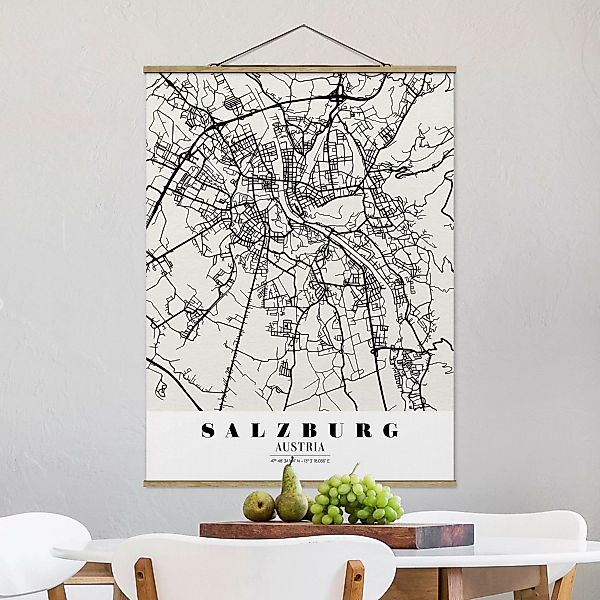 Stoffbild Karten mit Posterleisten - Hochformat Stadtplan Salzburg - Klassi günstig online kaufen