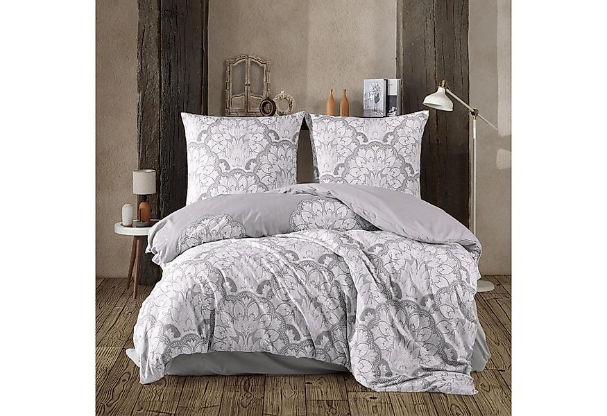 yadetextil Bettwäsche Baumwolle Bettbezug Grau Barockstill weiß geblümt., R günstig online kaufen