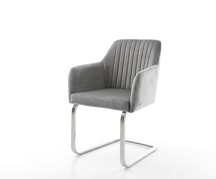 Freischwinger Greg-Flex Samt Grau Freischwinger flach Edelstahl Taschenfede günstig online kaufen
