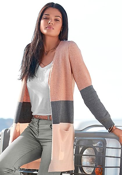 Vivance Cardigan, mit Colorblock-Optik und Taschen, lange Strickjacke günstig online kaufen