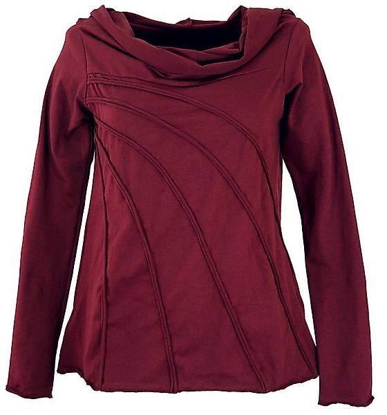Guru-Shop Longsleeve Langarmshirt Boho-chic mit Schalkapuze - bordeaux alte günstig online kaufen