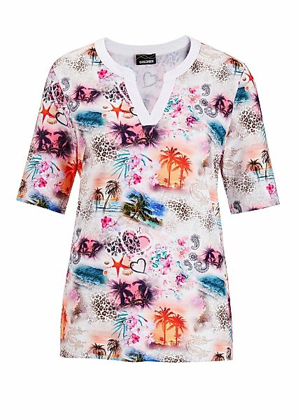 GOLDNER Kurzarmshirt "Halbarmshirt mit Allover-Print" Allover-Print günstig online kaufen