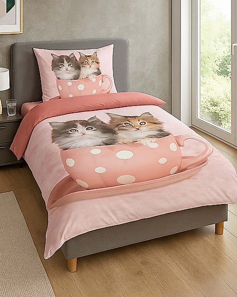 Casa Colori Bettwäsche Kinder 135x200 cm Garnitur Katzen Katzenbabys, Kunst günstig online kaufen
