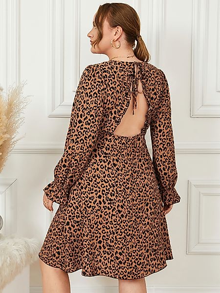 YOINS Plus Size V-Ausschnitt Leopard rückenfreies Design mit langen Ärmeln günstig online kaufen