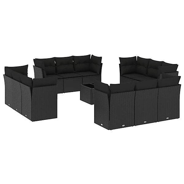 vidaXL 13-Tlg Garten-Sofagarnitur mit Kissen Schwarz Poly Rattan 3249174 günstig online kaufen