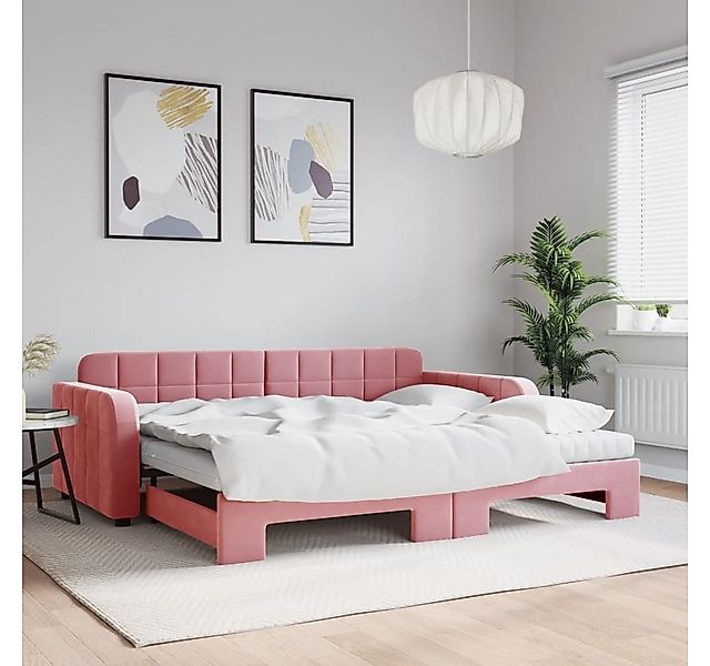 vidaXL Bett, Tagesbett Ausziehbar mit Matratzen Rosa 90x200 cm Samt günstig online kaufen