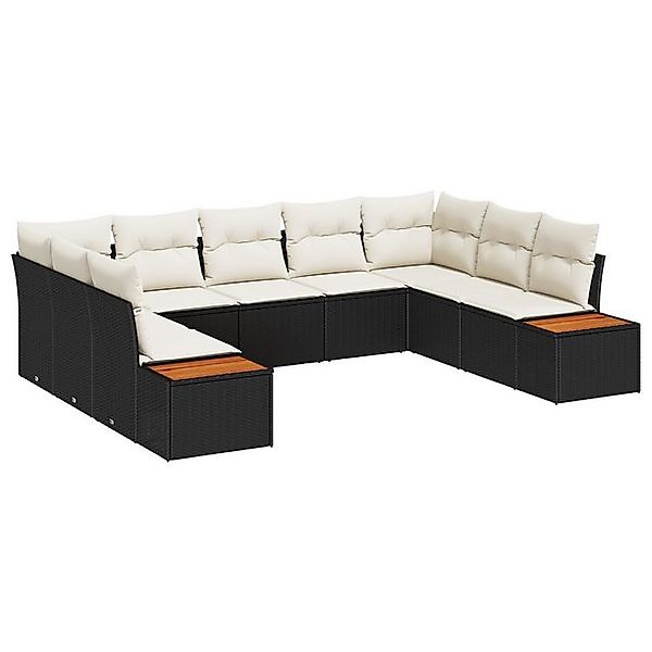 vidaXL Loungesofa 9-teiliges Garten Sofa Set mit Kissen Schwarz Poly Rattan günstig online kaufen