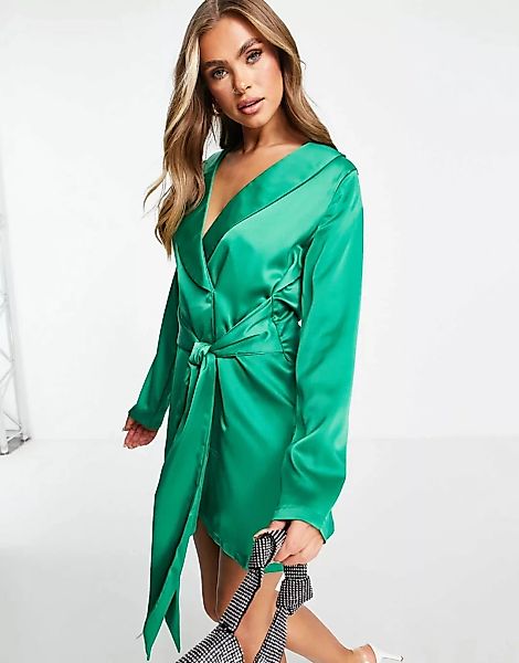 In The Style x Naomi Genes – Vorn gebundenes Blazerkleid in Smaragdgrün günstig online kaufen