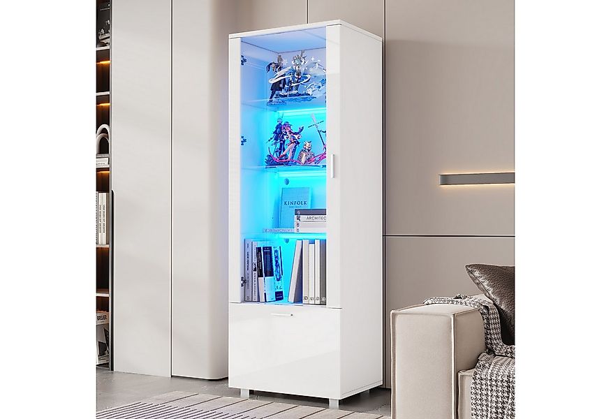 Merax Standvitrine hochglanz Vitrine mit LED-Beleuchtung (1-St., Schrank Ho günstig online kaufen