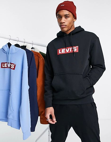 Levi's – Kapuzenpullover in Schwarz mit eckigem Logo günstig online kaufen