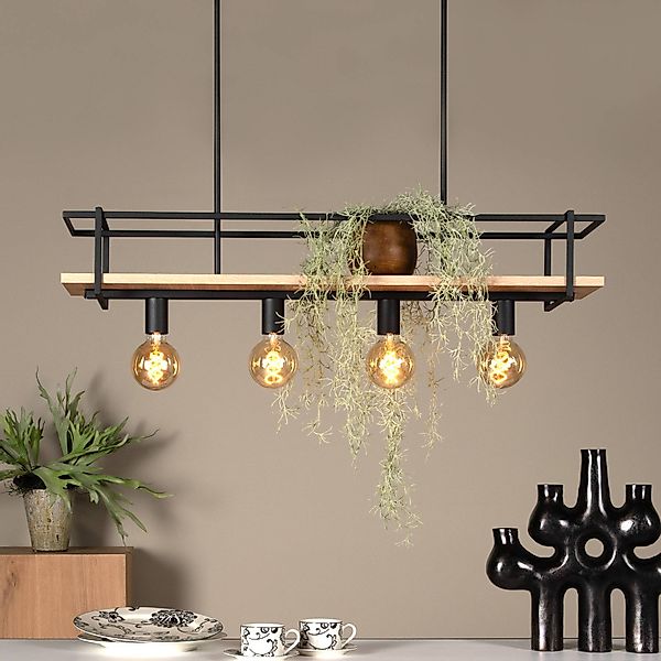 Hängelampe Milonga, schwarz, Länge 100 cm, Metall/Holz günstig online kaufen