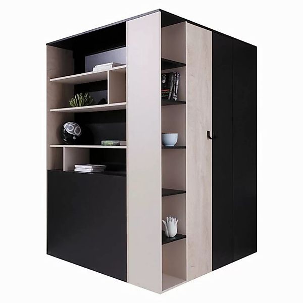 Lomadox Kleiderschrank PITTSBURGH-133 begehbar, 135x135cm, schwarz/Eiche/be günstig online kaufen