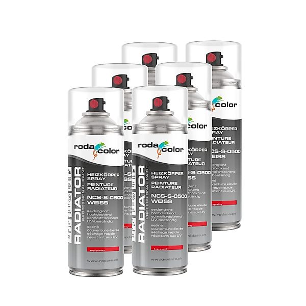 RodaColor Heizkörperspray Sprühlack 400ml NCS S 0500 Weiss 6er Set günstig online kaufen