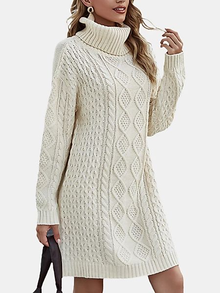 Lässiger High Neck Dicker Strickpullover Chunky Sweater Kleid günstig online kaufen