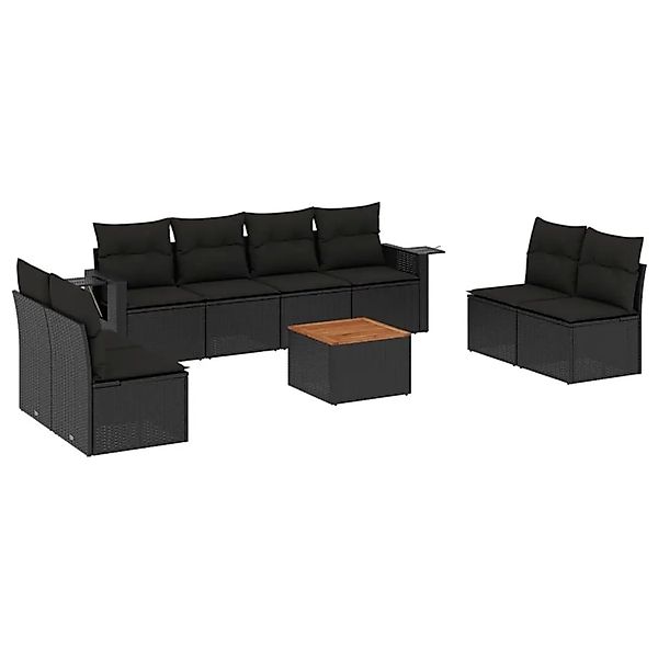 vidaXL 9-Tlg Garten-Sofagarnitur mit Kissen Schwarz Poly Rattan 3224522 günstig online kaufen