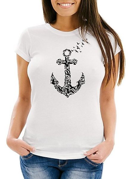 Neverless Print-Shirt Damen T-Shirt Vogel Anker Anchor Birds Slim Fit Never günstig online kaufen