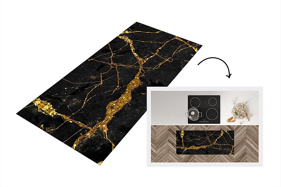 MuchoWow Küchenläufer Marmor - Gold - Schwarz - Marmoroptik/print - Luxe - günstig online kaufen