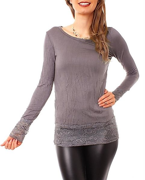 Muse Rundhalsshirt Langarm Longshirt mit Spitzensaum 0998 günstig online kaufen
