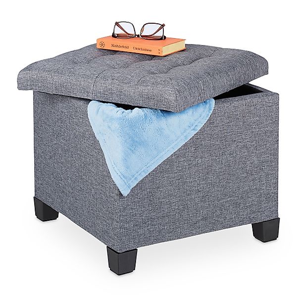 relaxdays Sitzhocker Gepolsterter Sitzhocker in Grau günstig online kaufen