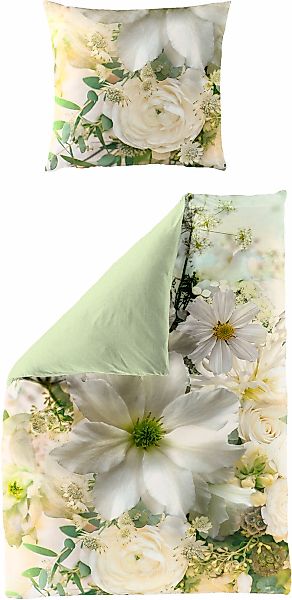 BIERBAUM Wendebettwäsche "Green Flower" 2 Stk. Mako-Satin, 100 % Baumwolle, günstig online kaufen