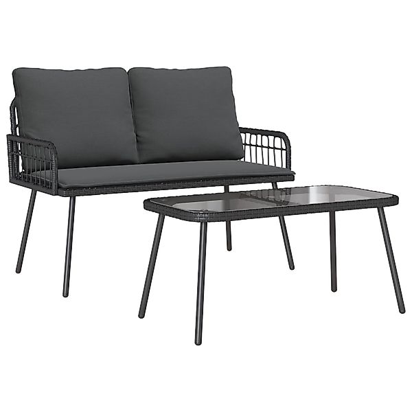 vidaXL 2-tlg Garten-Essgruppe mit Kissen Schwarz Poly Rattan 3328646 günstig online kaufen