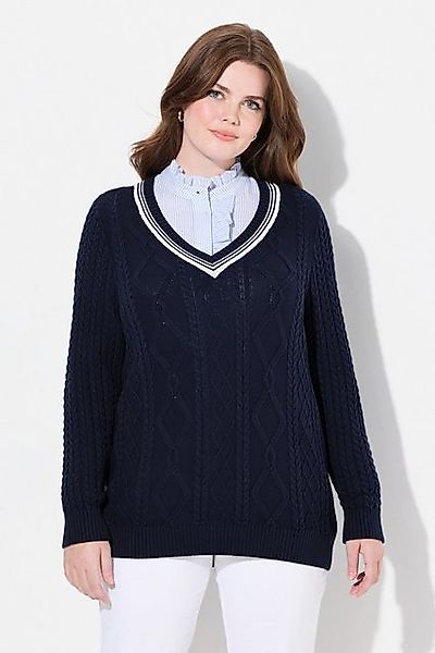 Ulla Popken Strickpullover Pullover Zopfmuster V-Ausschnitt Langarm günstig online kaufen