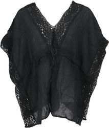 Guru-Shop Longbluse Kurze Kaftanbluse mit Spitze, günstig online kaufen
