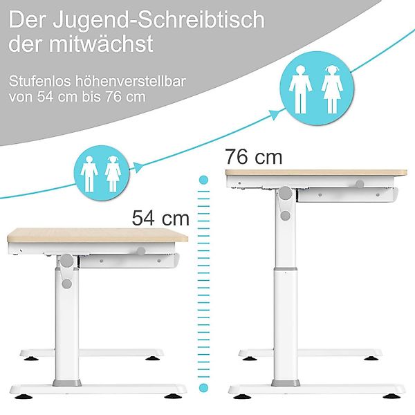 HOKO Kinderschreibtisch Ergo Jugend Schreibtisch höhenverstellbar 54-76 cm, günstig online kaufen