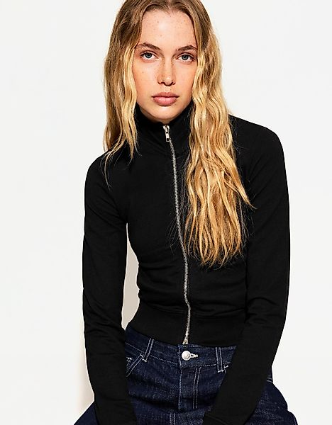 Bershka Sweatshirt Mit Reißverschluss Und Stehkragen Damen M Schwarz günstig online kaufen