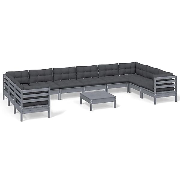 vidaXL 11-tlg Garten-Lounge-Set mit Kissen Grau Kiefernholz Modell 8 günstig online kaufen