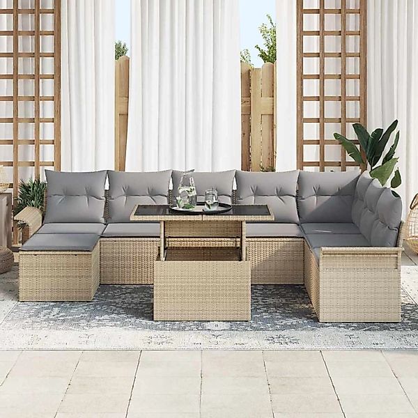 vidaXL Garten-Sofa-Set mit Kissen 9-Tlg Beige Poly Rattan 3348336 günstig online kaufen