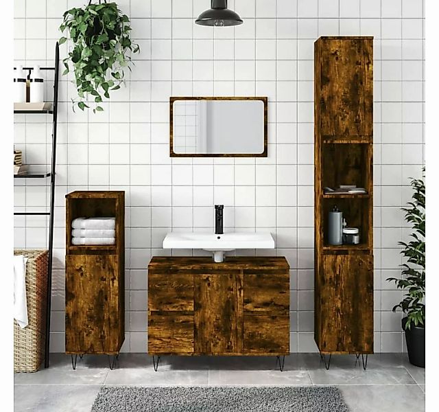 vidaXL Badezimmerspiegelschrank Badschrank Räuchereiche 80x33x60 cm Holzwer günstig online kaufen