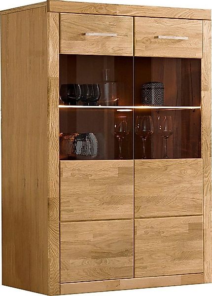 OTTO home Vitrine Ribe, 125 cm hoch, Fronten Massivholz, 4 breite Fächer Ko günstig online kaufen