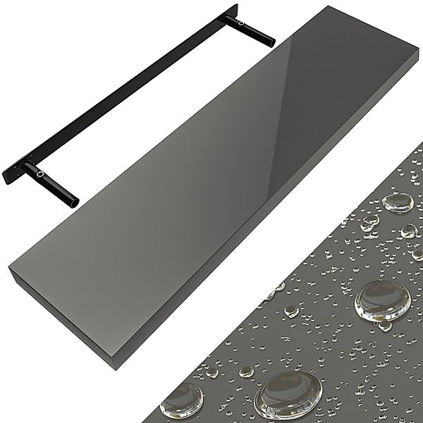 Wandregal Schweberegal 90cm Hochglanz Grau + Halterung günstig online kaufen