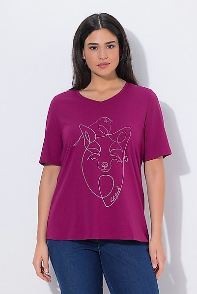 Ulla Popken T-Shirt T-Shirt Tiermotiv Classic V-Ausschnitt Halbarm günstig online kaufen