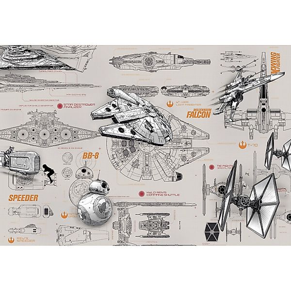 Disney Fototapete Star Wars Blueprints Grau 368 x 254 cm 612231 günstig online kaufen