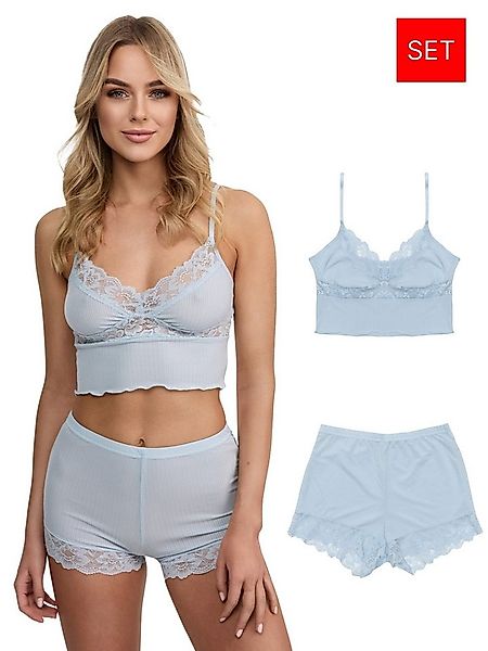 Tazzio Shorty Nachtwäsche-Set F921 (Set, 2 tlg) Ripp-Optik mit Spitze günstig online kaufen